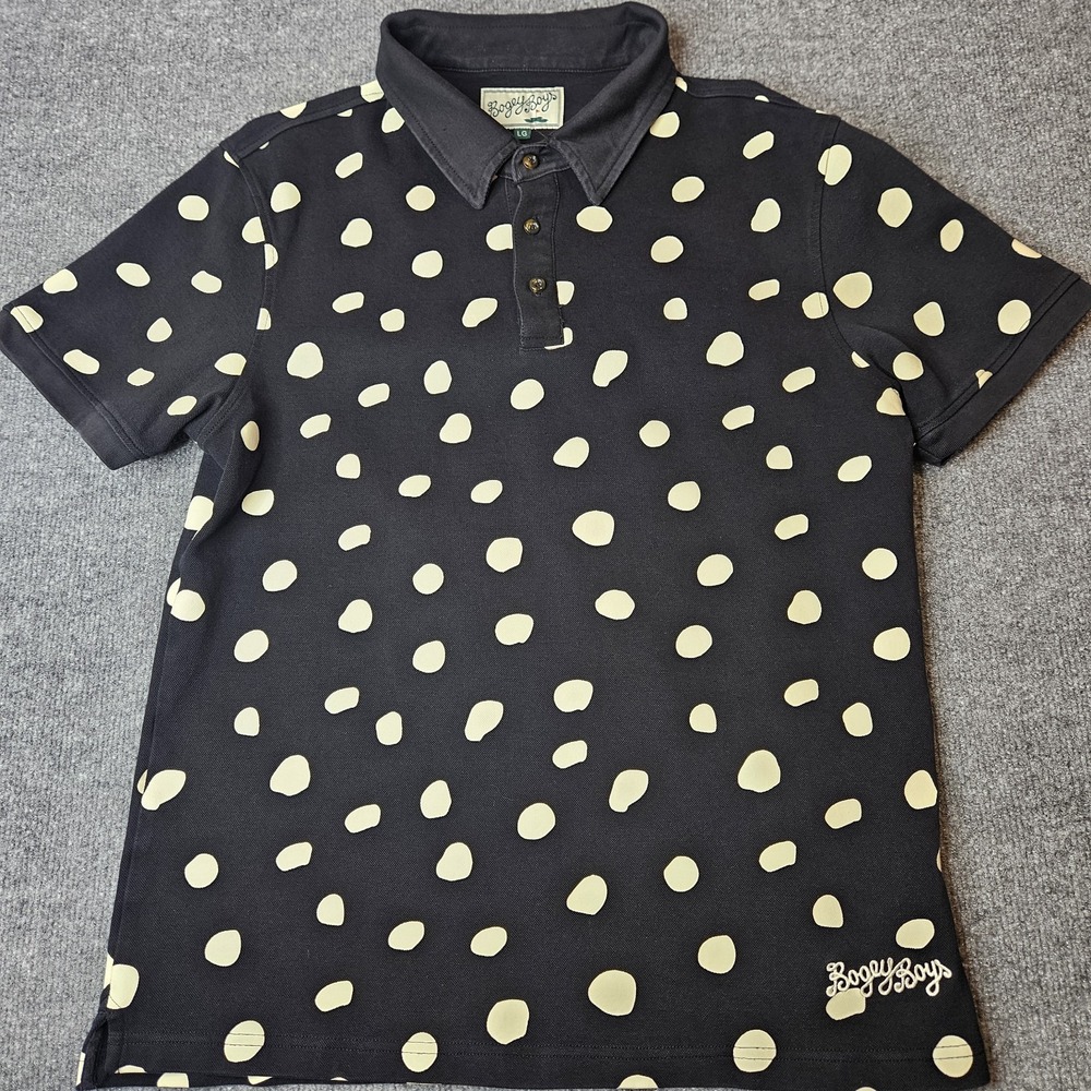 Bogey Bros Me S Golf Polo Shirt Size Large Pique Cotton Large Dot Black White